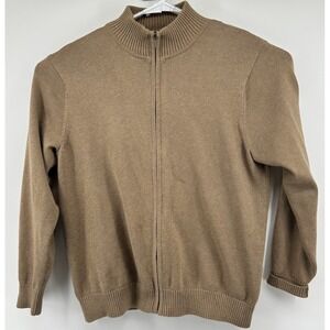 LL‎ Bean Cotton Cashmere Blend Full Zip Sweater Tan Men's Size Large